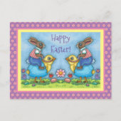 CARTES POUR FÊTES ANNUELLES EASTER BUNNY ÉQUITATION CUTE POULET EN OEUF BLEU,  (Devant)