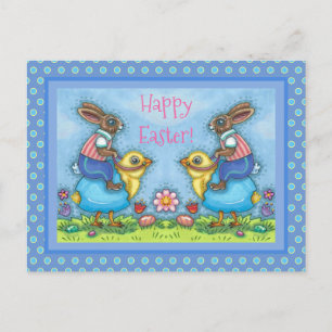 CARTES POUR FÊTES ANNUELLES EASTER BUNNY ÉQUITATION CUTE POULET EN OEUF BLEU,