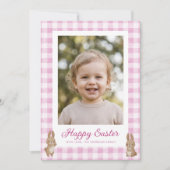 Cartes Pour Fêtes Annuelles Easter Bunny Pink Gingham Photo (Devant)