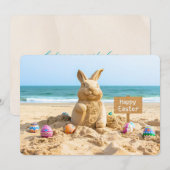 Cartes Pour Fêtes Annuelles Easter Bunny Sand Sculpture on the Beach (Devant / Derrière)