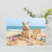 Cartes Pour Fêtes Annuelles Easter Bunny Sand Sculpture on the Beach (Debout devant)