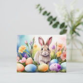 Cartes Pour Fêtes Annuelles Easter Bunny with Spring Flowers, Painted Eggs (Debout devant)