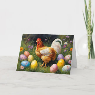 Cartes Pour Fêtes Annuelles Easter Chicken in the Flower Garden & Easter Eggs 