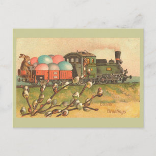 Cartes Pour Fêtes Annuelles Easter Greetings With Egg Train Vintage