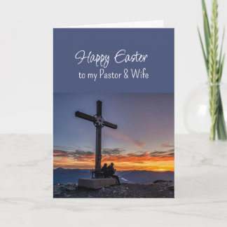 Cartes Pour Fêtes Annuelles Easter Pastor Wife Crosses Sunset on Hill Mountain