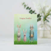 Cartes Pour Fêtes Annuelles Easter Three Bunnies in Grass Card (Debout devant)