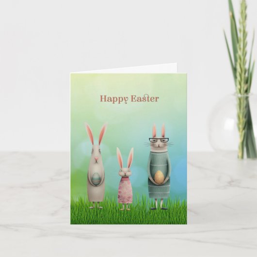 Cartes Pour Fêtes Annuelles Easter Three Bunnies in Grass Card (Devant)
