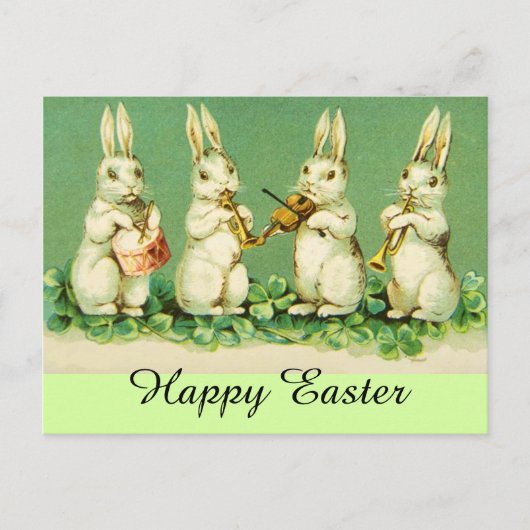 Cartes Pour Fêtes Annuelles EASTER WHITE RABBIT ORCHESTRA Music Making Rabbits (Devant)