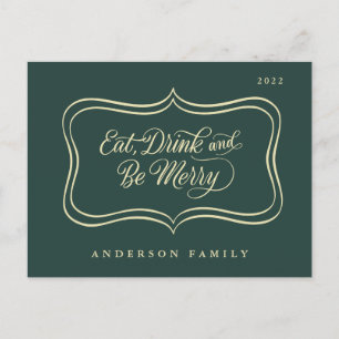 Cartes Pour Fêtes Annuelles Eat Drink & be Joyeux Noël Classic Gold Frame