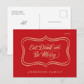 Cartes Pour Fêtes Annuelles Eat Drink & be Joyeux Noël Classic Gold Frame (Devant / Derrière)