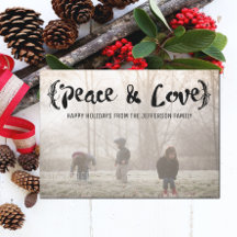 Ebony Elegant Sketted Peace & Love Holiday Photo