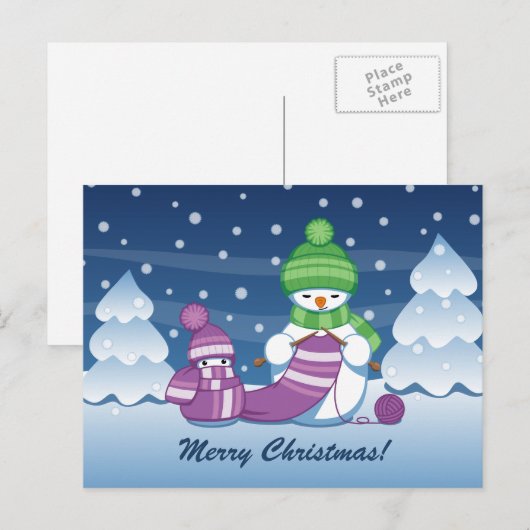 Cartes Pour Fêtes Annuelles Écharpe Tricot Snowman (Devant / Derrière)