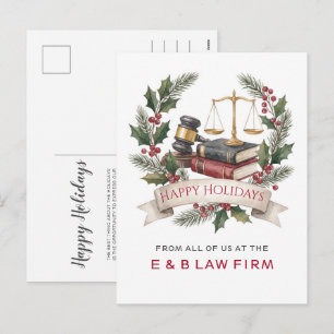 Cartes Pour Fêtes Annuelles Échelle de justice dorée Couronne de houx Avocat N