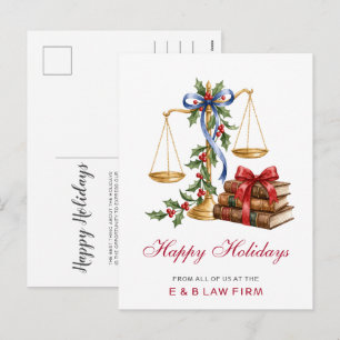 Cartes Pour Fêtes Annuelles Échelle de justice dorée Couronne de houx Avocat N