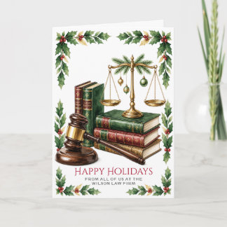 Cartes Pour Fêtes Annuelles Échelle de justice en or Couronne de houx Avocat N