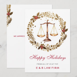 Cartes Pour Fêtes Annuelles Échelle de justice en or Couronne de houx Cabinet