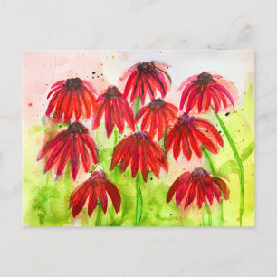 Cartes Pour Fêtes Annuelles Echinacea rouge fleurit Aquarelle Art botanique