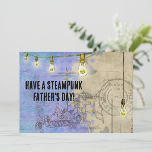 Cartes Pour Fêtes Annuelles Éclairages Edison Steampunk sur une Fête des pères (Debout devant)