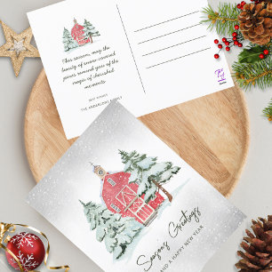 Cartes Pour Fêtes Annuelles Écorce rouge classique Snowflakes Pine Forest Noël