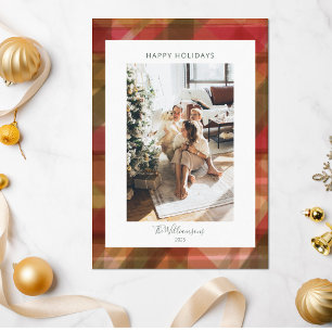 Cartes Pour Fêtes Annuelles Écossais Abstrait Rouge Rustique Deux 2 Photo Noël