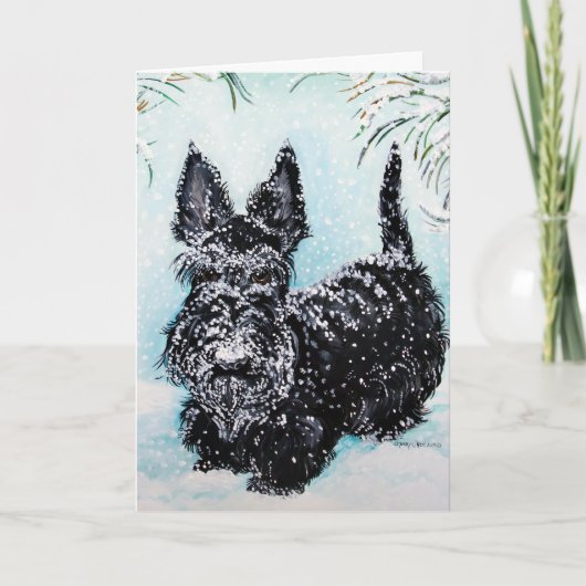 Cartes Pour Fêtes Annuelles Écossais Terrier en hiver "Nora " (Devant)