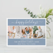 Cartes Pour Fêtes Annuelles Écriture de calligraphie moderne Dusty Blue 3 Phot (Debout devant)