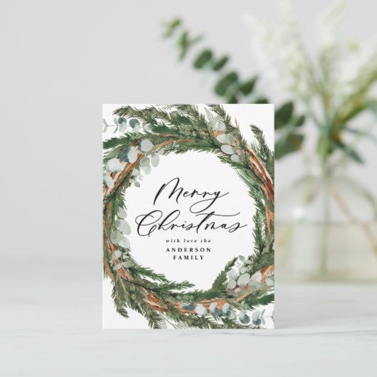 Cartes Pour Fêtes Annuelles Écriture de feuille minimale moderne Noël (Debout devant)