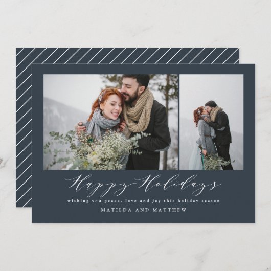 Cartes Pour Fêtes Annuelles Écriture de noël bleu marine (Devant / Derrière)