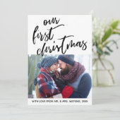 Cartes Pour Fêtes Annuelles écriture décontractée Notre premier Noël, photo (Debout devant)