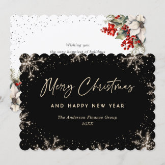 Cartes Pour Fêtes Annuelles Écriture Élégante Flocon de Neige Noir Affaires Bo