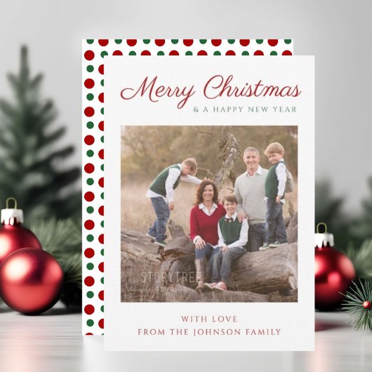 Cartes Pour Fêtes Annuelles Écriture Élégante Rayures Rouges Noël Photo Fêtes