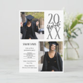 Cartes Pour Fêtes Annuelles Écriture en noir et blanc graduation photo Invitat (Debout devant)