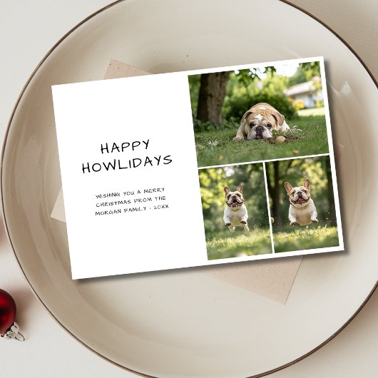 Cartes Pour Fêtes Annuelles Écriture manuscrite Chien Noël Joyeux Howlidays 3 