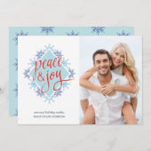 Cartes Pour Fêtes Annuelles Écriture manuscrite Peace & Joy sur les flocons de (Devant / Derrière)