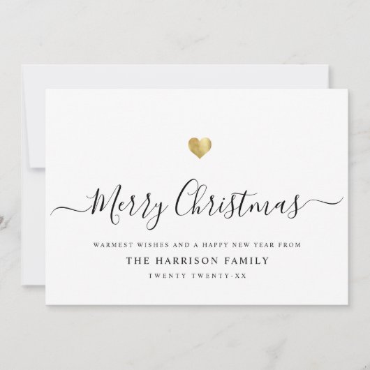 Cartes Pour Fêtes Annuelles Écriture Moderne Élégante Joyeux Noël Cœur Doré (Devant)