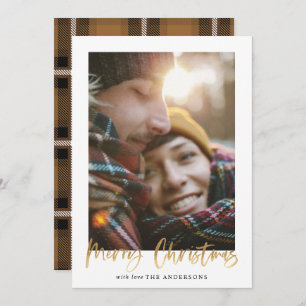 Cartes Pour Fêtes Annuelles Ecriture or joyeux noël moutarde tartan photo
