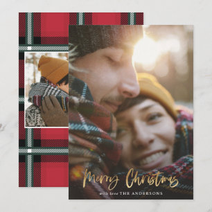 Cartes Pour Fêtes Annuelles Écriture or joyeux noël rouge tartan 2 photo hol