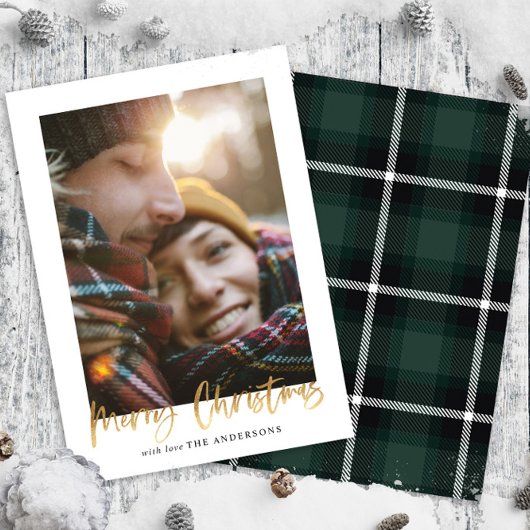 Cartes Pour Fêtes Annuelles Ecriture or joyeux noël vert tartan photo