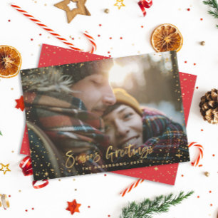 Cartes Pour Fêtes Annuelles Écriture or rouge Bonnes Fêtes étoiles 1 photo