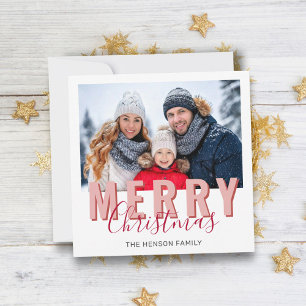 Cartes Pour Fêtes Annuelles Écriture rose rouge Joyeux Noël Photo de famille