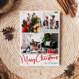 Cartes Pour Fêtes Annuelles Écriture rouge Festive Vertical 3 Photo Noël