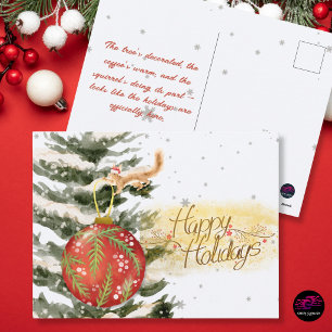 Cartes Pour Fêtes Annuelles Écureuil à l'aquarelle décorant l'arbre de Noël