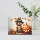 Cartes Pour Fêtes Annuelles Écureuil d'Halloween en Casquette mignon avec Citr (Debout devant)