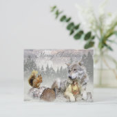 Cartes Pour Fêtes Annuelles Écureuil du loup mignon hiver Forêt de neige Noël (Debout devant)