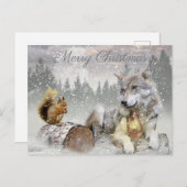 Cartes Pour Fêtes Annuelles Écureuil du loup mignon hiver Forêt de neige Noël (Devant / Derrière)