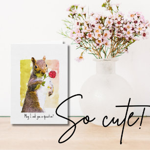 Cartes Pour Fêtes Annuelles Écureuil Mignon avec Rose Rouge Aquarelle Saint-Va