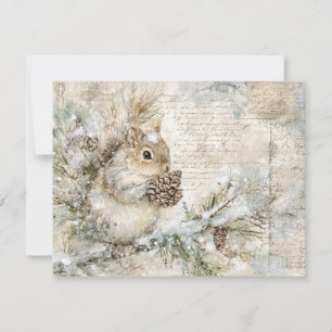 Cartes Pour Fêtes Annuelles Écureuil mignon sur la branche de pin