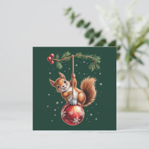 Cartes Pour Fêtes Annuelles Écureuil Noël Hiver Flocon de neige Vacances d'hiv