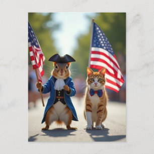 Cartes Pour Fêtes Annuelles Écureuil patriotique et chat