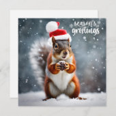 Cartes Pour Fêtes Annuelles Écureuil Père Noël de Noël avec Pinecone (Devant / Derrière)